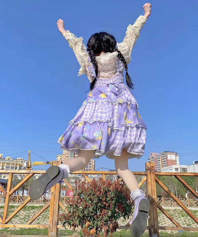 お取り寄せ S 4xl うさぎの夢 チェック ロリィタ ジャンパースカート Lo8