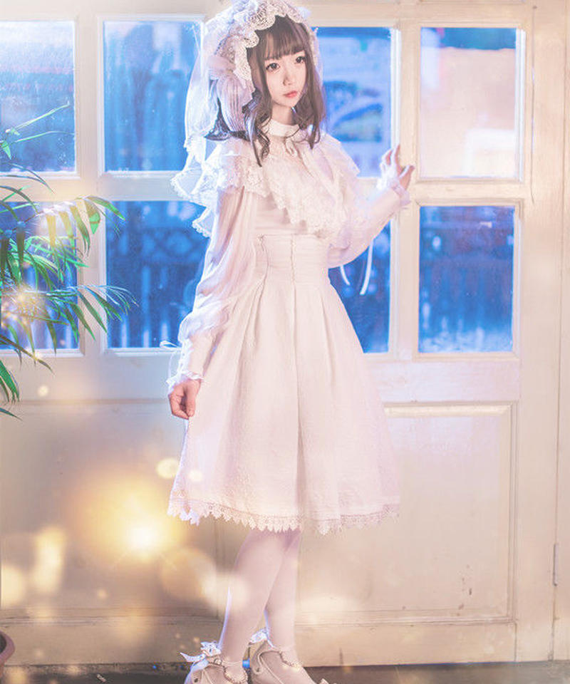 ロリィタ ウエディング レース フリル ブラウス と ハイウエスト レースアップ スカートセッ