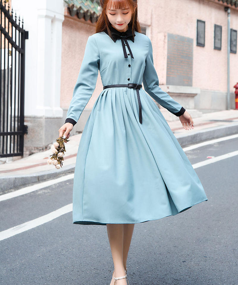 清楚なスカイブルーのプリーツギャザースカート ワンピース Xl Op Roses