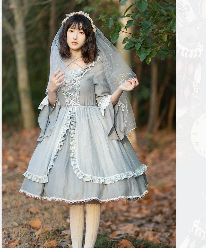 グレー 姫袖 アリス ロリィタドレス ワンピース 遊園op L Lo103 Roses