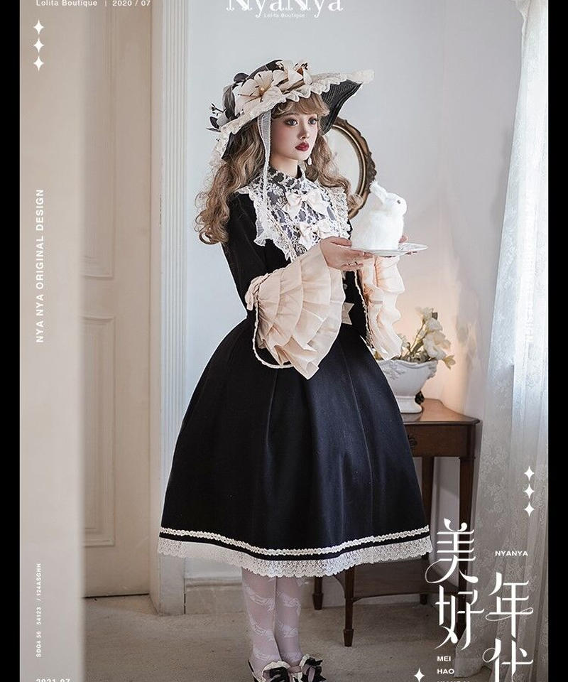 Nyanya ベルエポック 春秋 エレガント スタンドカラー コートワンピース 姫袖バージョン