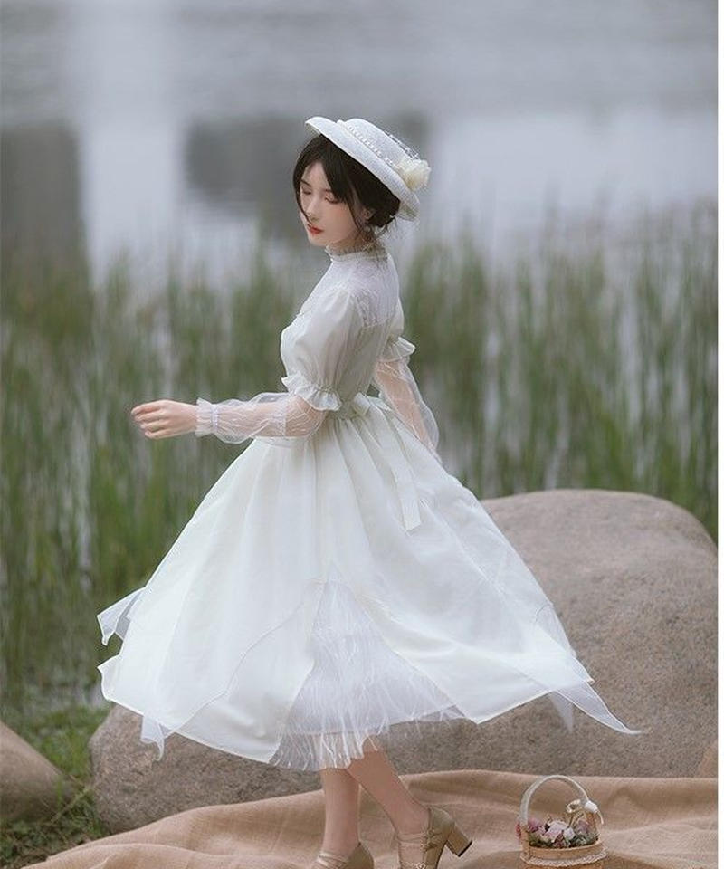 アイボリー ビッグスイング クラシックロリィタ 半袖ワンピース 輝月op L Lo122