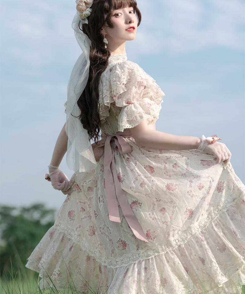 木香薔薇 レース 花柄 ロング ロリィタドレス ワンピース Lo281 Roses O