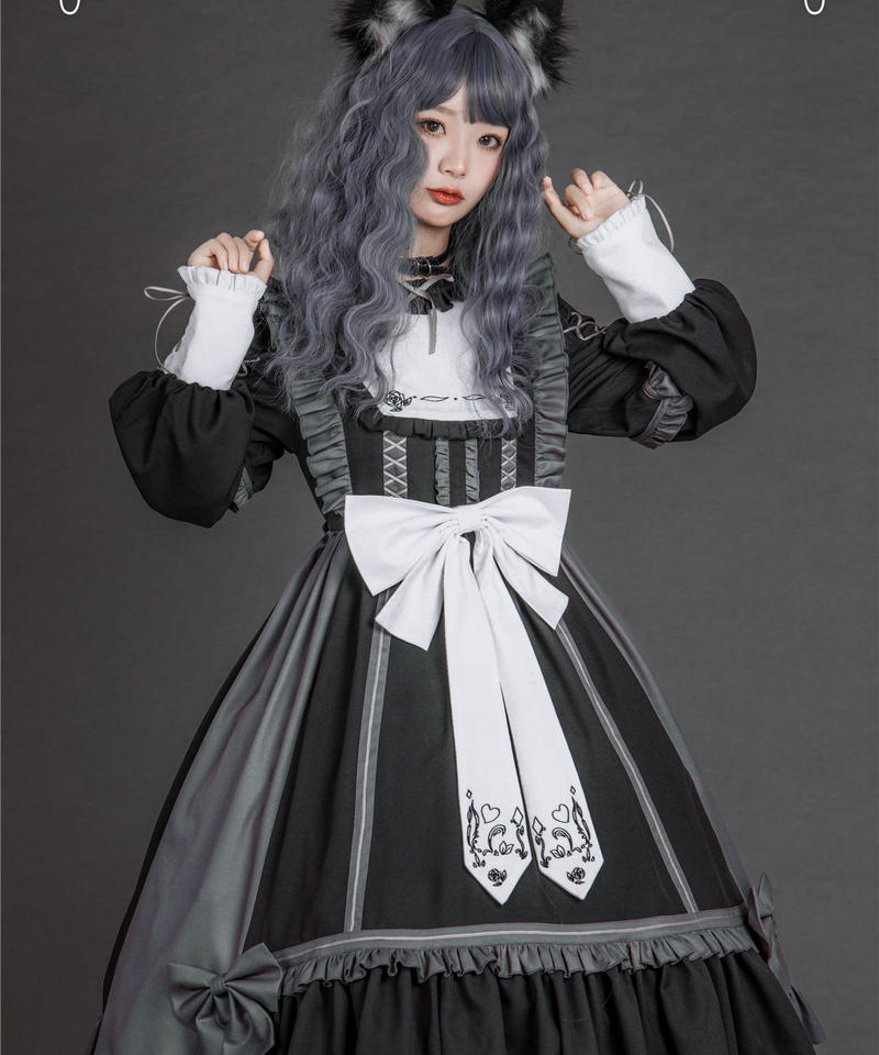 ソフィアの宮殿 アンティーク風ロリィタドレス 編み上げロングカフス ワンピース L Lo10