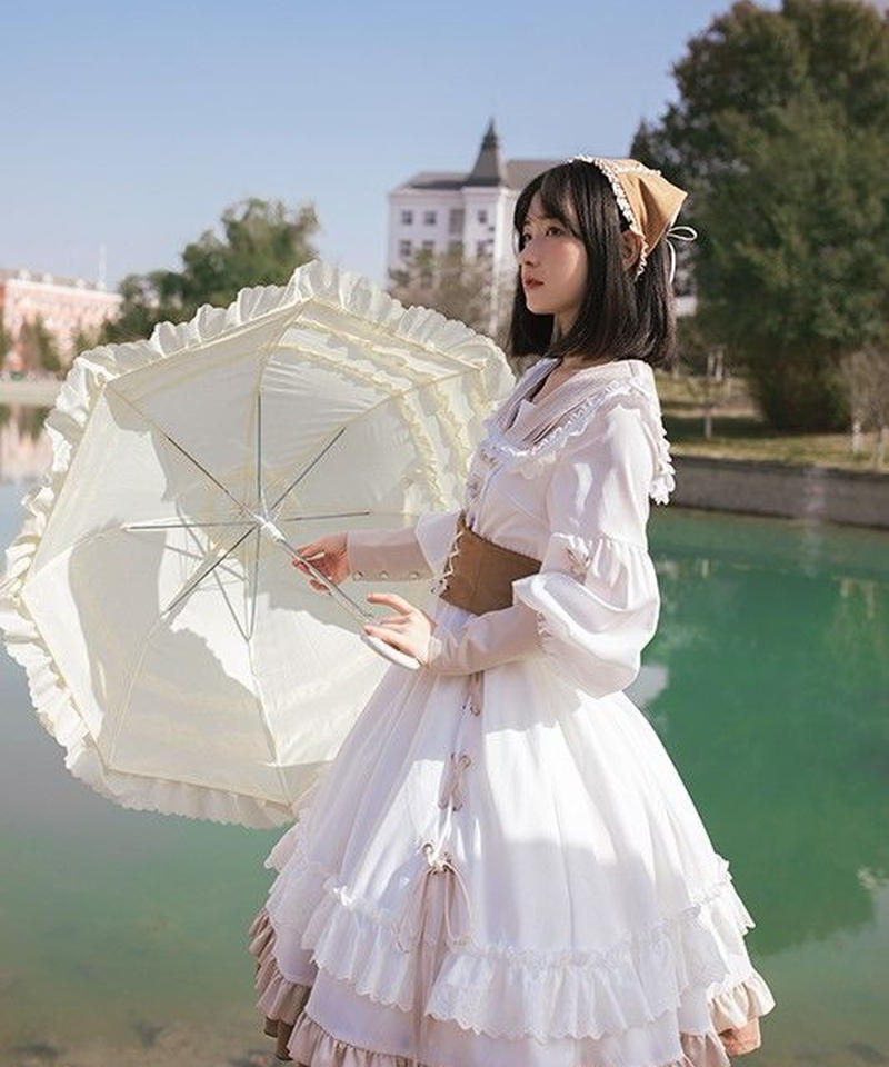 超爆安 ホワイト スクエアセーラーカラー Lo118 L コルセット付 アルテミス ギリシャ神話 長袖ワンピース クラシックロリィタ レディースファッション