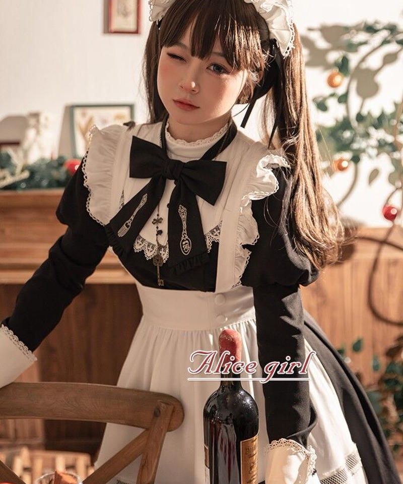Alice Girl ブリティッシュスタイル アリスメイド ロング丈 ワンピース エプロン