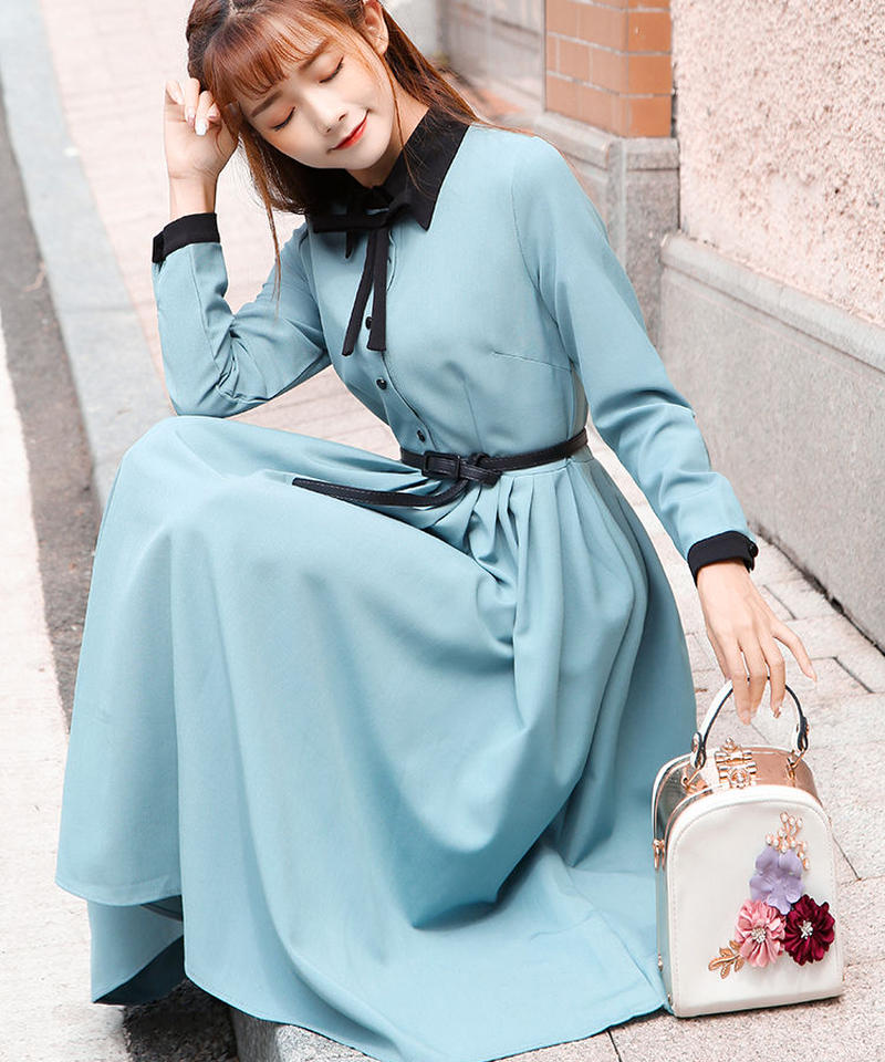 清楚なスカイブルーのプリーツギャザースカート ワンピース Xl Op Roses