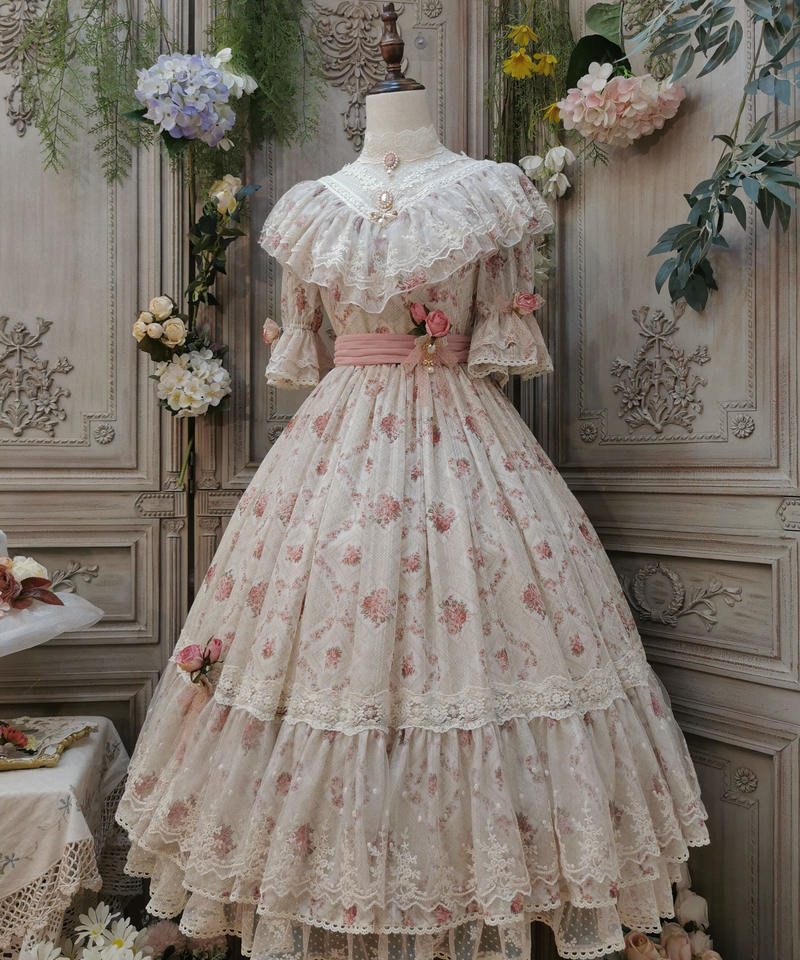 木香薔薇 レース 花柄 ロング ロリィタドレス ワンピース Lo281 Roses O