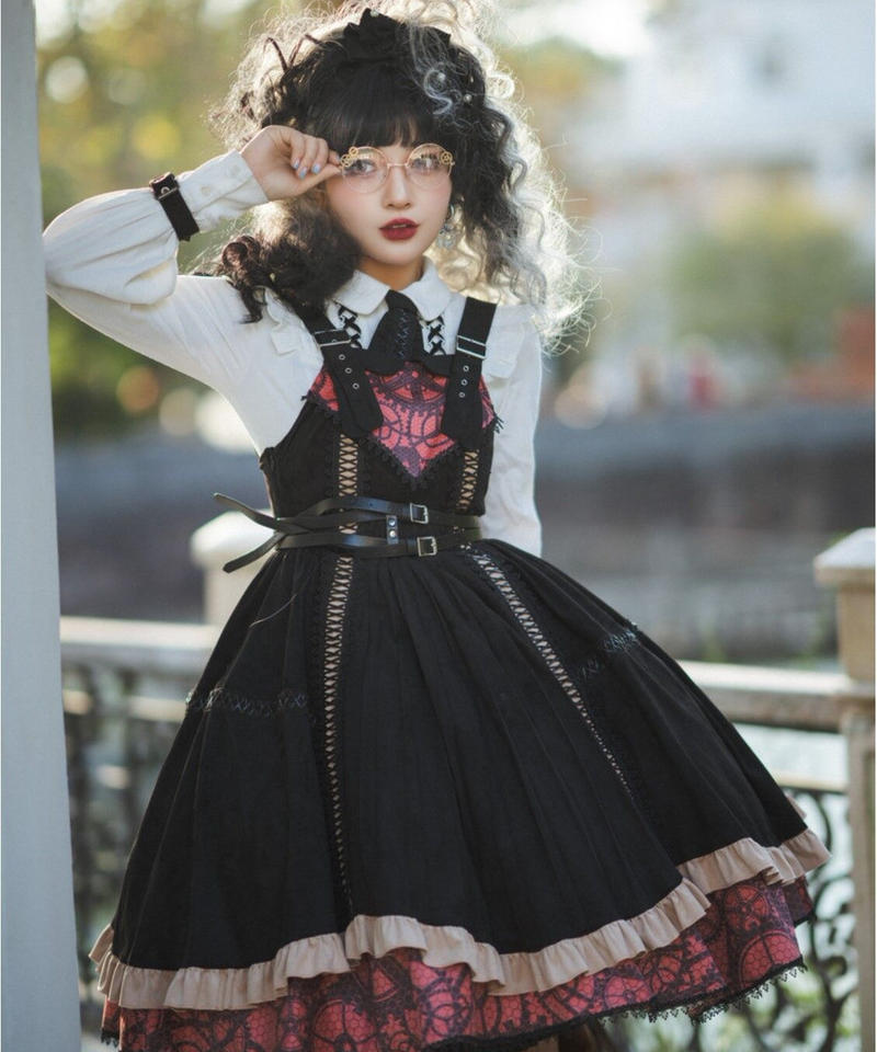 39 割引m激安単価で 姫袖ブラウスｘスチームパンク風ジャンパースカート ひざ丈ワンピース ワンピースm thaar Net
