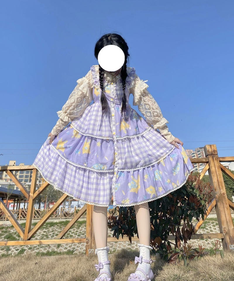 お取り寄せ S 4xl うさぎの夢 チェック ロリィタ ジャンパースカート Lo8