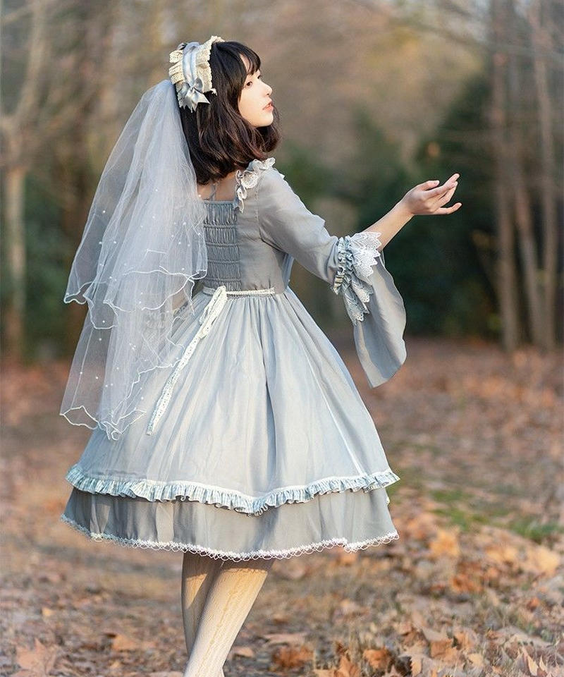 グレー 姫袖 アリス ロリィタドレス ワンピース 遊園op L Lo103 Roses
