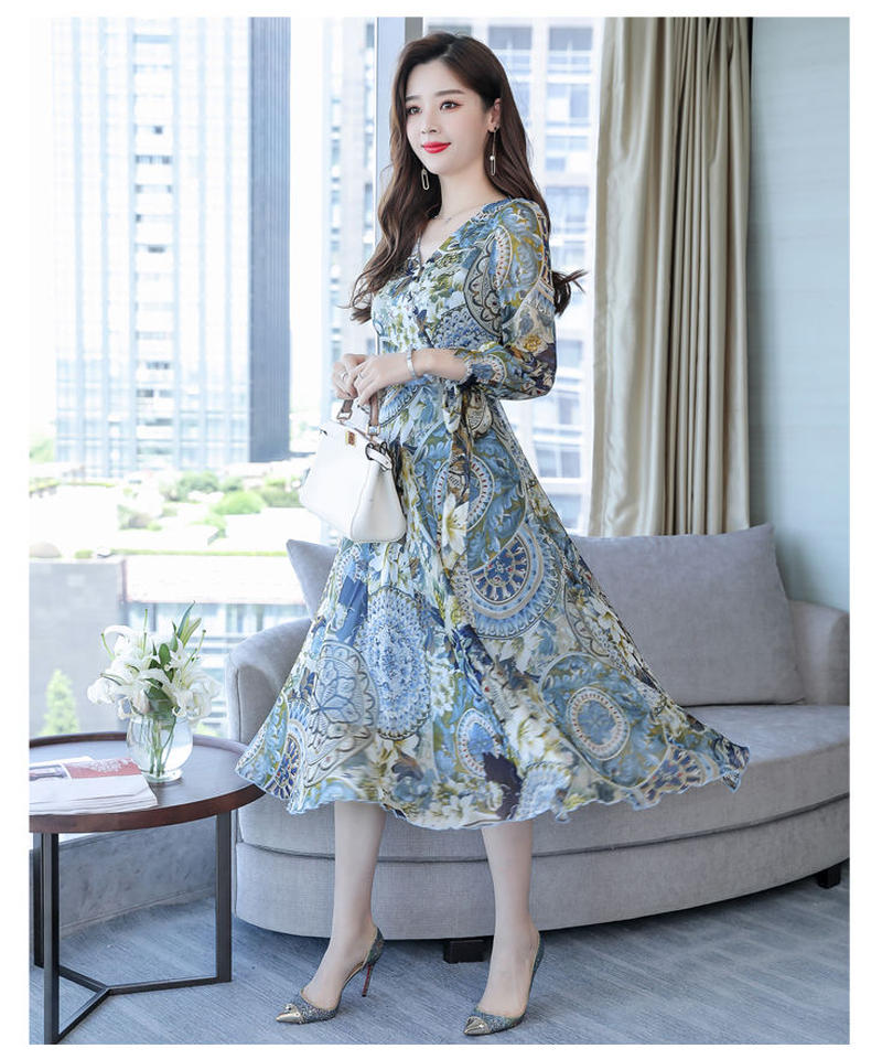 花柄 スカーフ柄 シフォン 長袖 ひざ下丈ワンピース Xxl Op37 Roses O 花柄 スカーフ柄 シフォン 長袖 ひざ下丈ワンピース Xxl Op37 Roses O