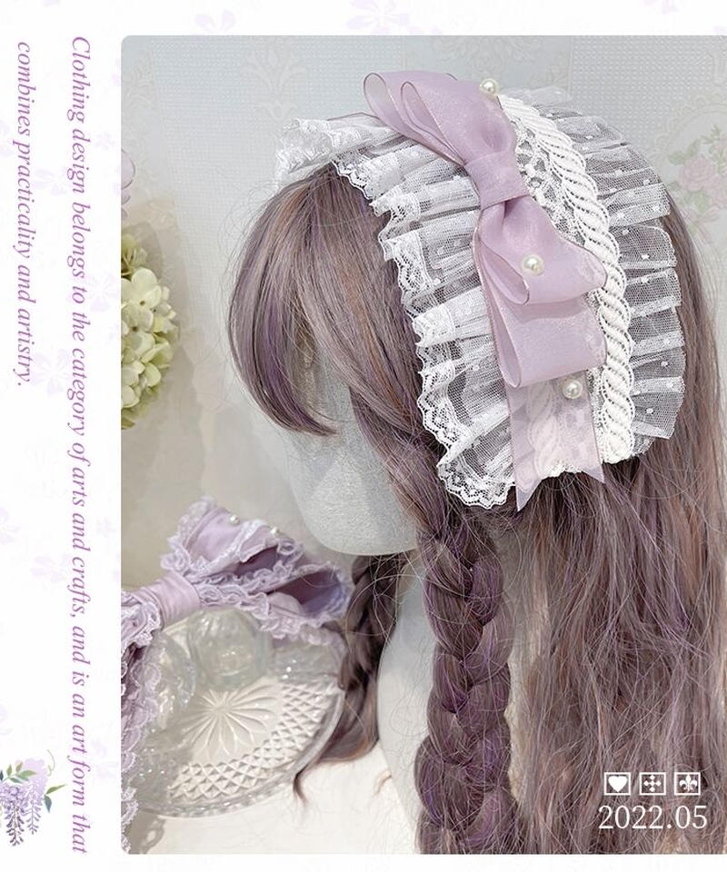 Mademoiselle Pearl ウィスタリアガーデン ヘッドドレス リボンサイドクリップ Mademoiselle Pearl ウィスタリアガーデン ヘッドドレス リボンサイドクリップ