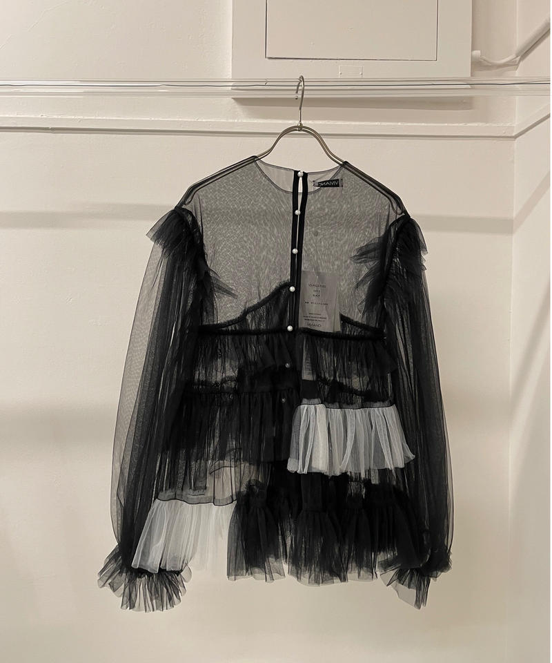 VIVIANO Asymmetric Tulle Top-