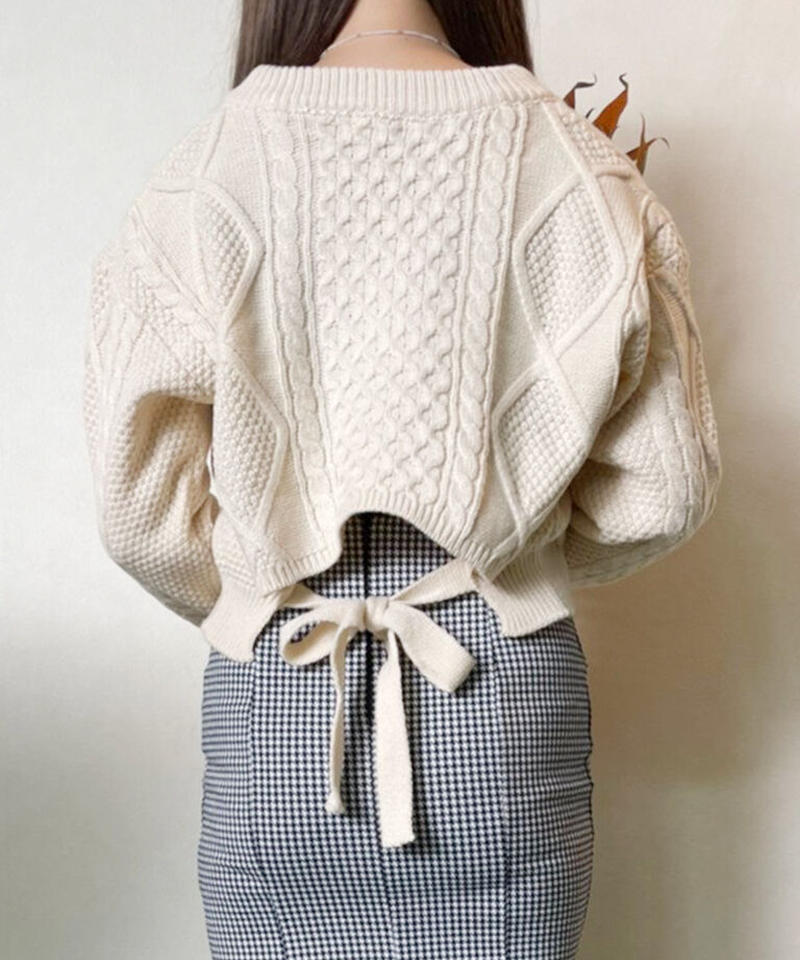 Back Ribbon Short Length Knit 韓国ファッション 高速ターミナル