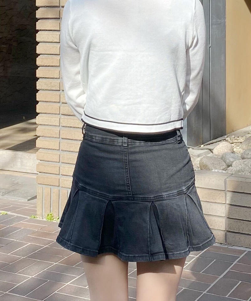 Web限定 デニムプリーツスカート 韓国ファッション 高速ターミナル