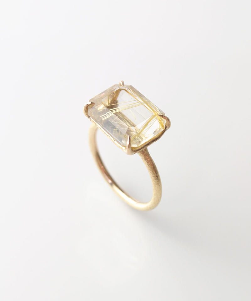 Anq 一点物 K10 イエロールチルクォーツ 爪留めリング Ku Croissant