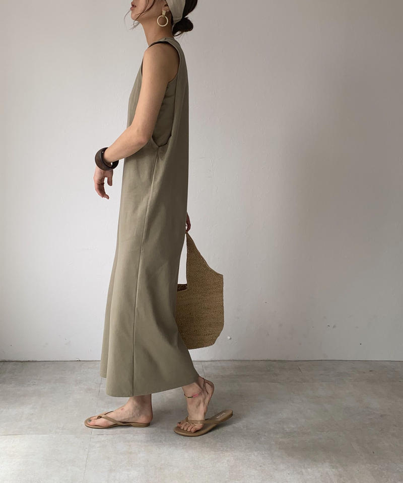 Onepiece 日本製 レイヤータンク ワンピース カーキベージュ チャコール