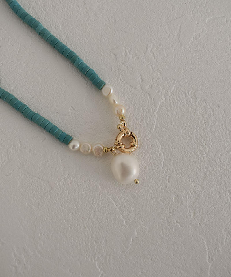 Mb Necklace2 065 淡水パール ビーズネックレス Turquoise