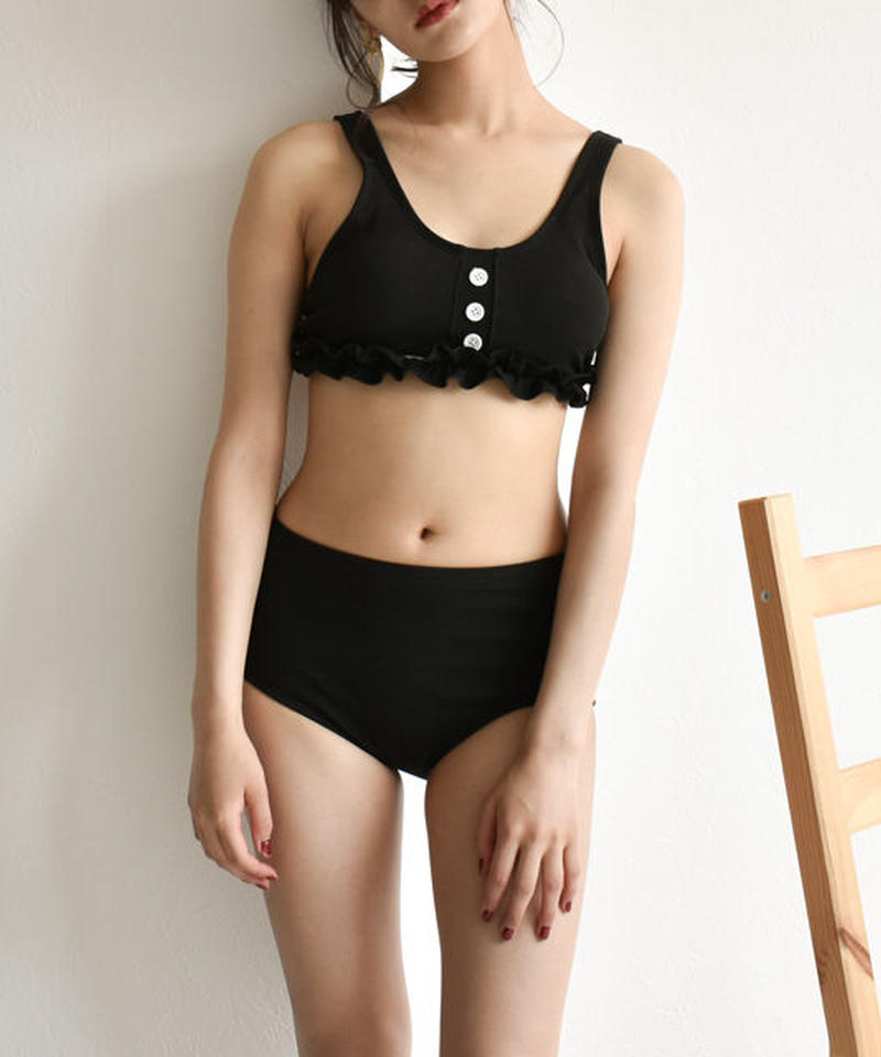 Swim フリル ブラック タンキニ 水着 ハイウエストパンツ L A V I