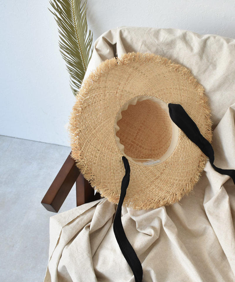 Cap 019 ラフィア つば広 ボーラーハット あご紐 L A V I S H G