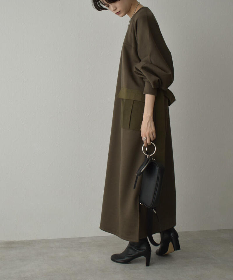 Onepiece 日本製 ビッグポケットワンピース グレージュ カーキブラウン