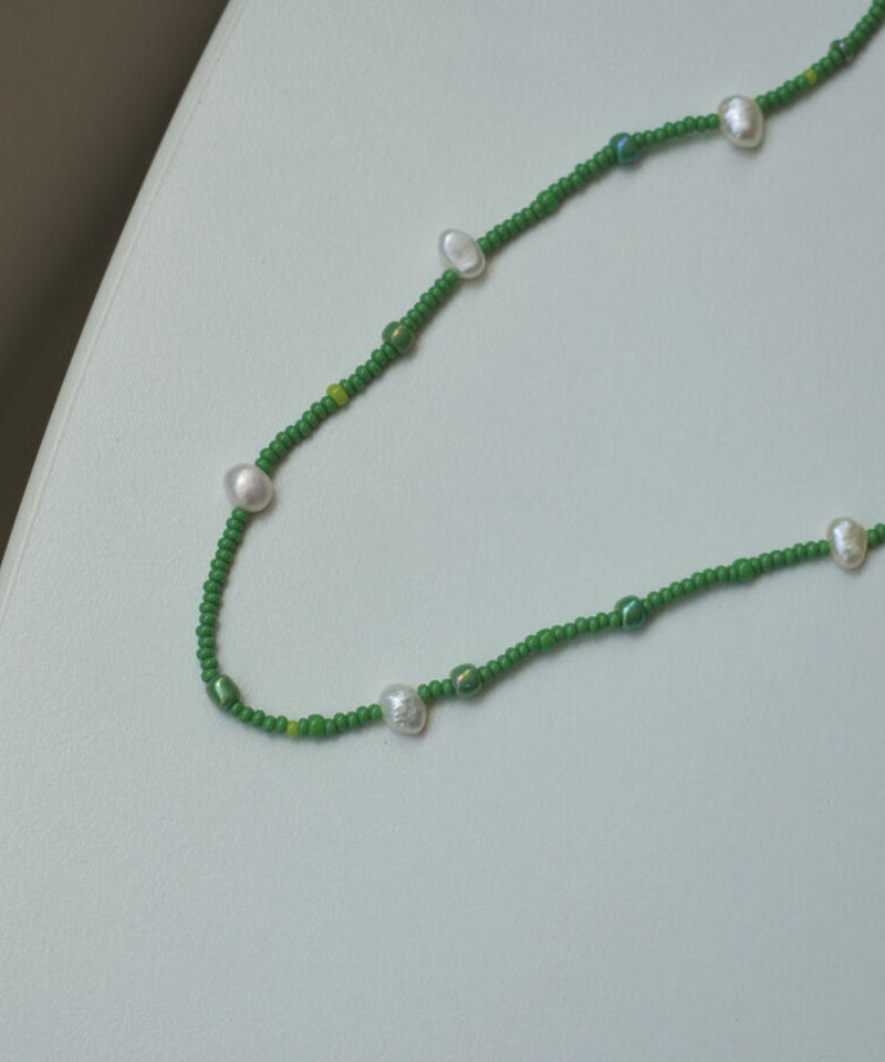 Mb Necklace2 064 淡水パール ビーズネックレス グリーン L A