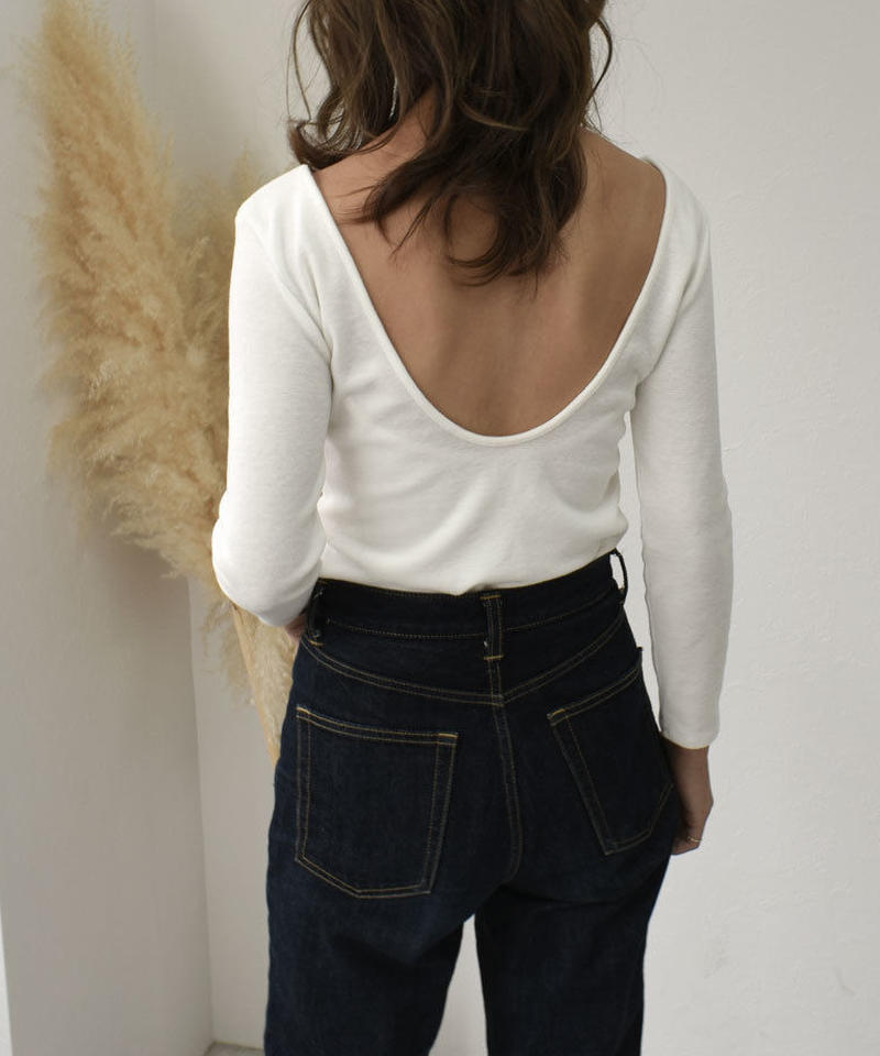 Tops 日本製 吸湿発熱素材バックオープン長袖トップス バックオープンブラトップ