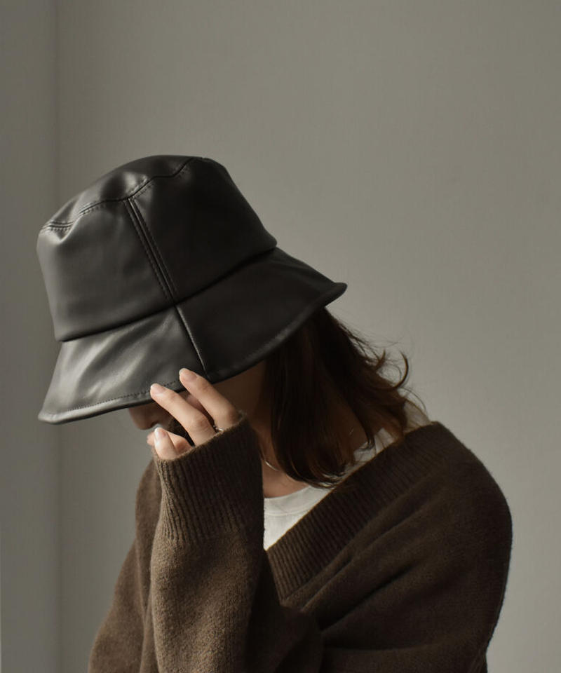 Nh Cap 036 エコレザー バケットハット ベージュ ブラック ダークブラウン
