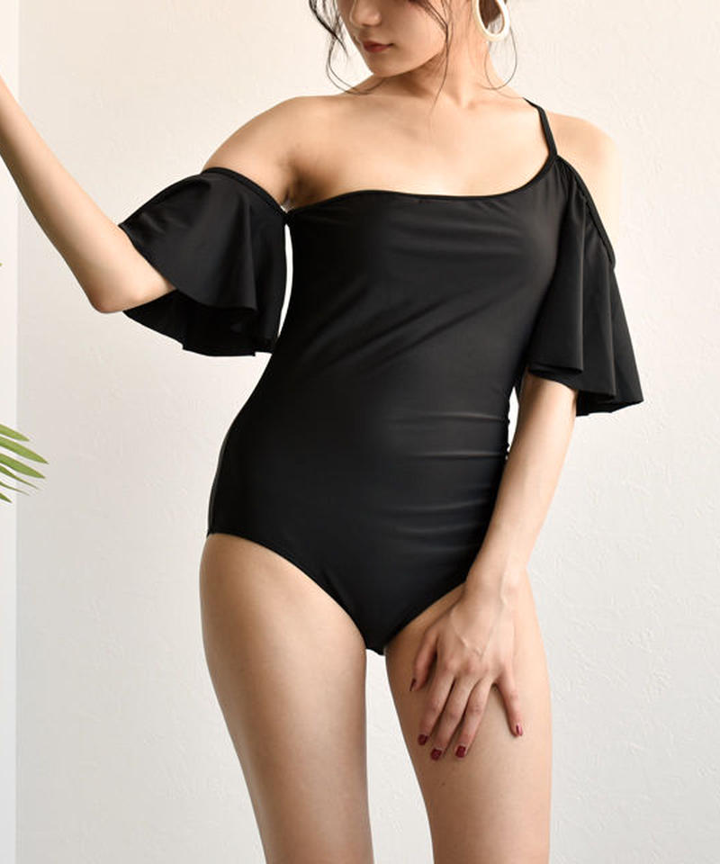 Swim オフショルダー ブラック フリル ワンピース 水着 L A V I