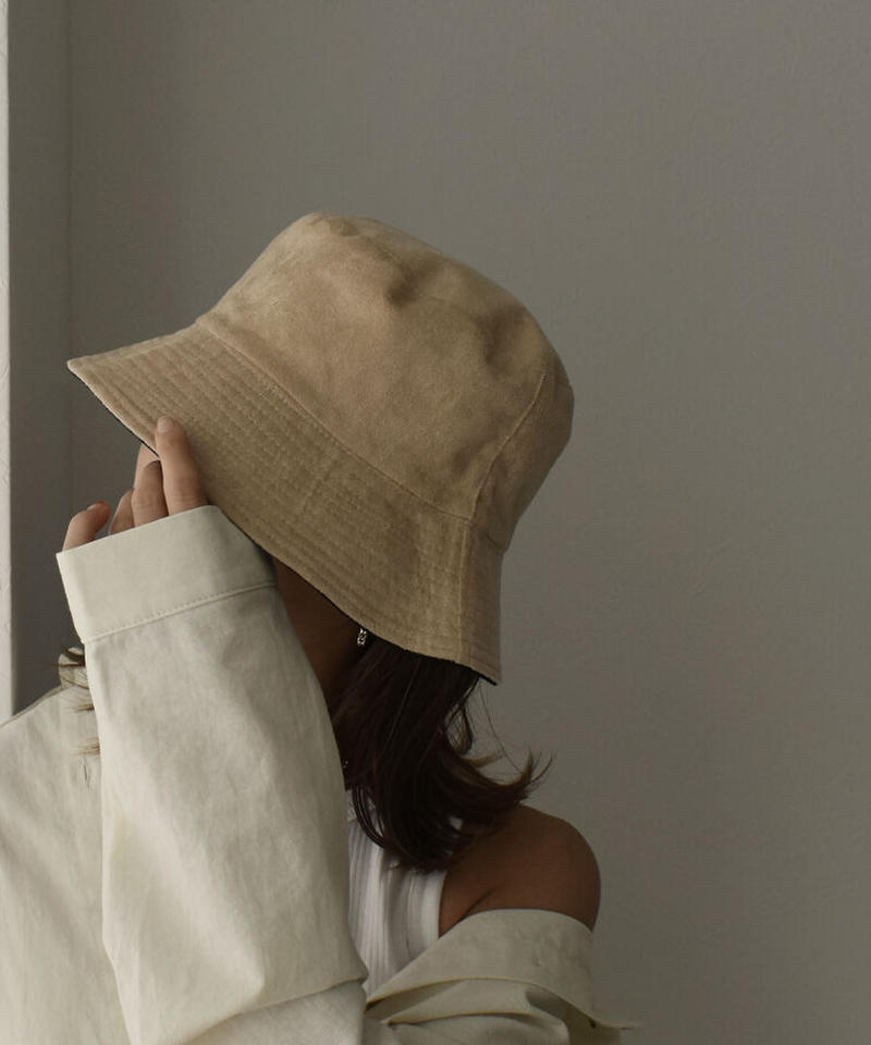 Nh Cap 032 リバーシブル スエード バケットハット ベージュ ブラック L