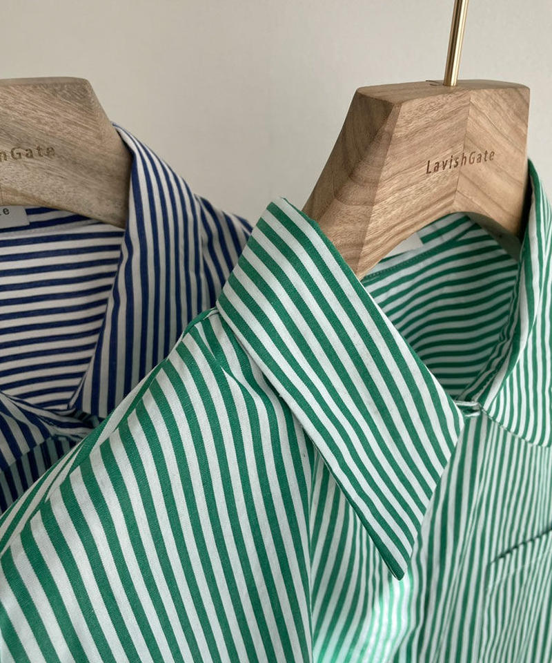 Tops 101 オーバーサイズ カラーストライプシャツ ブルー グリーン L A V