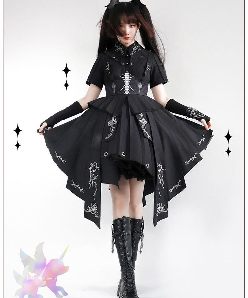 Melonshow 荊の霧ミリタリーワンピース Black Lolirabbit Un