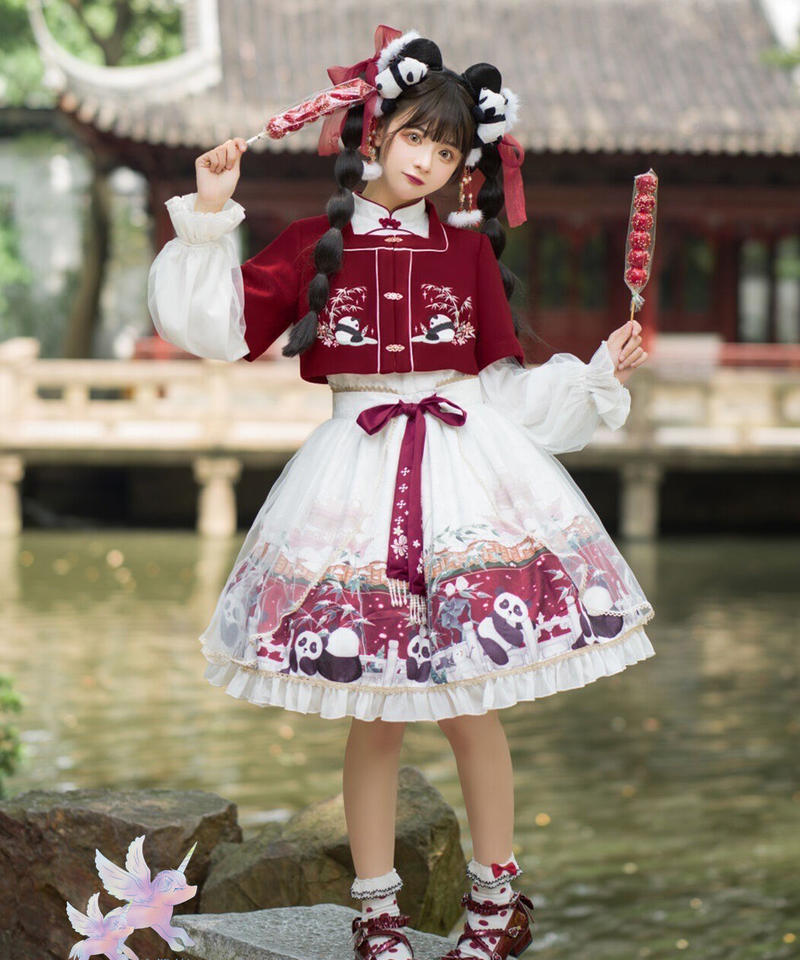 Bear Tease Sauce 双子のパンダワンピース ワンピース 羽織り エプロンセット