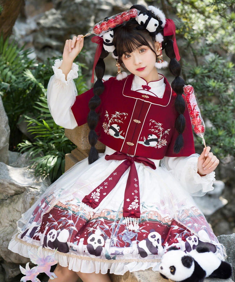 Bear Tease Sauce 双子のパンダワンピース ワンピース 羽織り エプロンセット