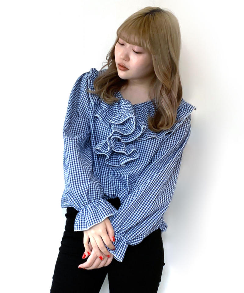 ギンガムチェックフリルブラウス 7 10日程度で発送予定 Mewen ミューエン