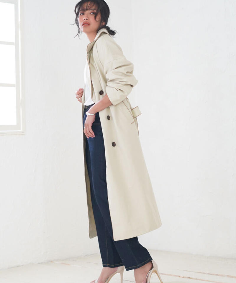 パイピング トレンチコート スプリングコート レディース パイピングコート ロング 春 コート