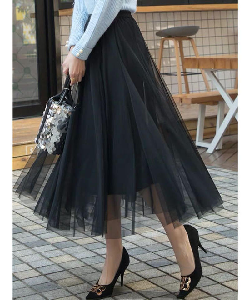 オーガンジー ボリュームチュールスカート ブラック Mimiend