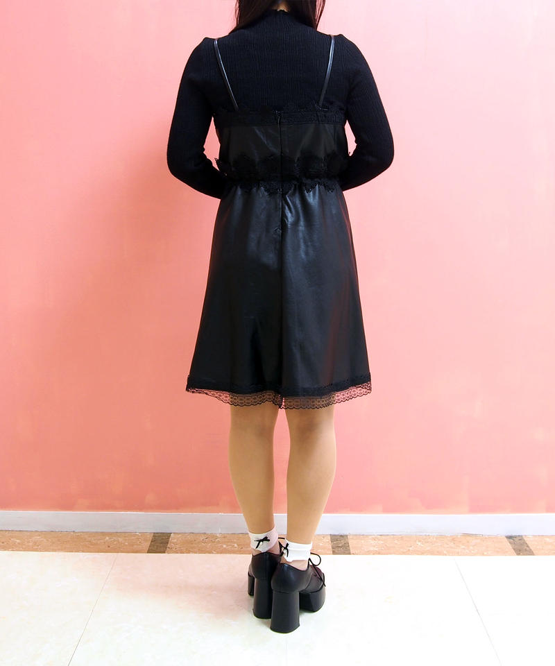 再入荷しました レースフェイクレザーワンピース Min Plume Official S