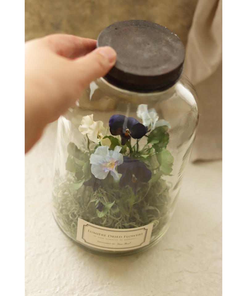 限定１個 アンティーク調 ビオラのドライフラワーボトル ルミエールドライフラワー Anv