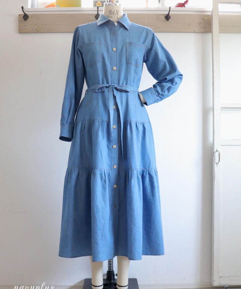 ティアードシャツワンピース 7 15号 A0印刷済み型紙 型紙屋 Navy Plus