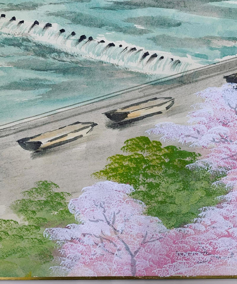 京都 紅葉 嵐山 渡月橋 木版画  井堂 雅夫 ✽京都 紅葉の嵐山 渡月橋✽ 版画 ✽ 井堂 雅夫 ✽
