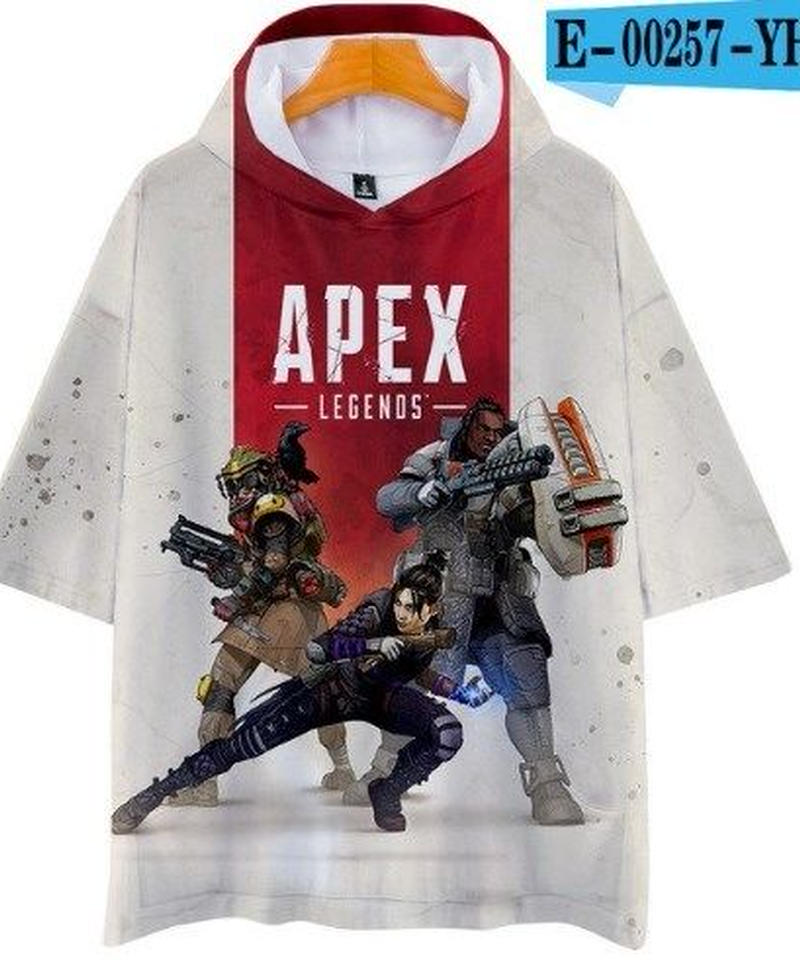 Apex Legends ゆったりフィット ストリートシルエット フード付 Tシャツ ホワイト Apex Legends ゆったりフィット ストリートシルエット フード付 Tシャツ ホワイト