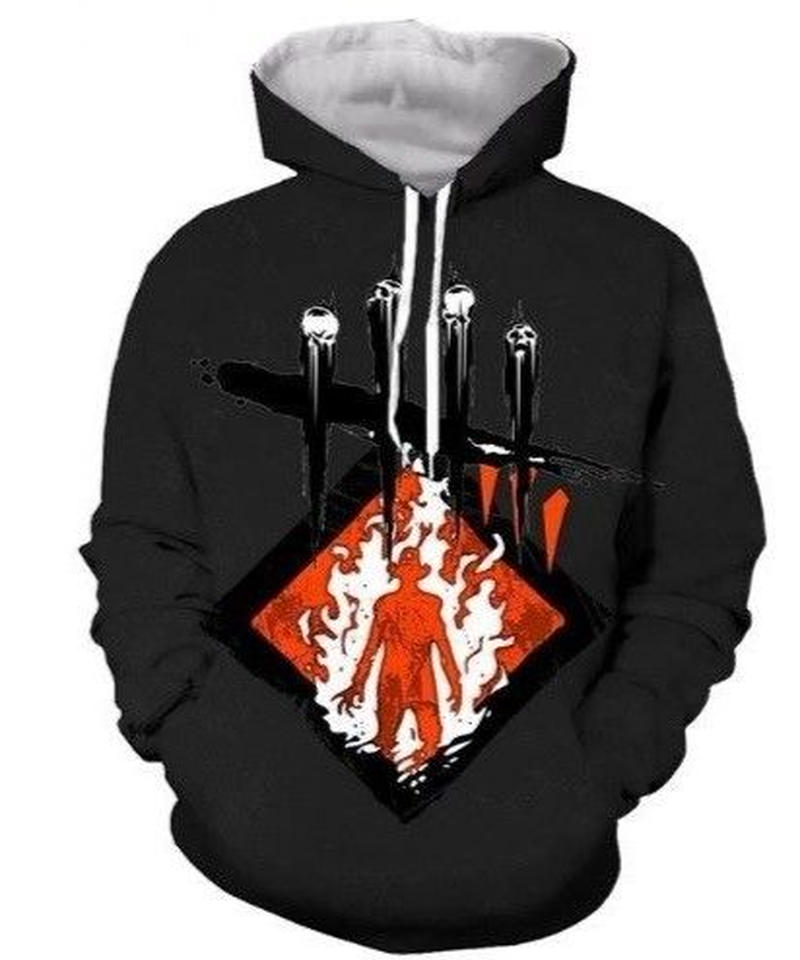 Dead By Daylight パーク イラストプリント フード付 長袖 プルオーバーパーカ