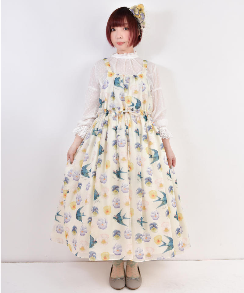 ご予約商品 パンジープリントキャミワンピース アイボリー Perla Nell Os