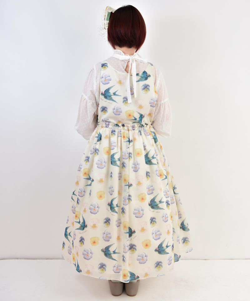 ご予約商品 パンジープリントキャミワンピース アイボリー Perla Nell Os