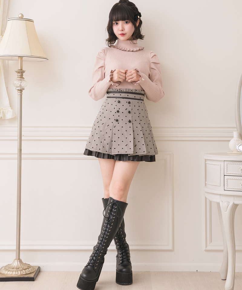 速くおよび自由な pium ハートフロッキープリーツスカート ブラック