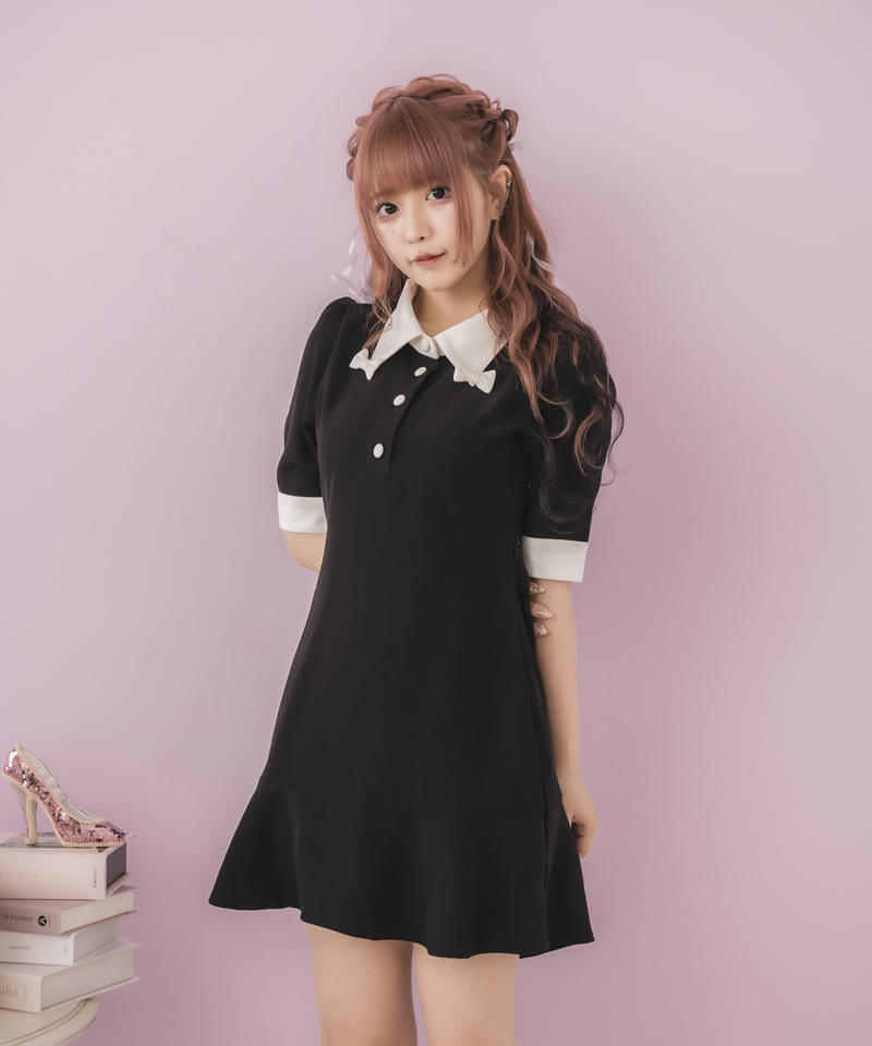 フェミニンペプラムワンピース ブラック Pium