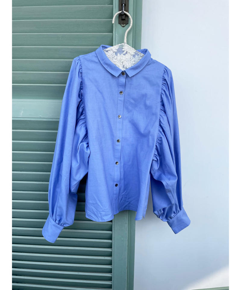 播州織 gather sleeve blouse(blue) | PUR 播州織 gather sleeve blouse(blue) | PUR