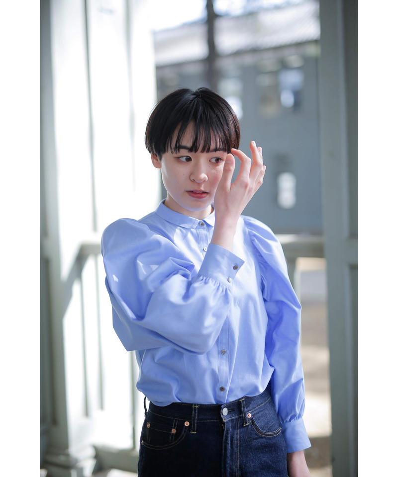 播州織 gather sleeve blouse(blue) | PUR 播州織 gather sleeve blouse(blue) | PUR